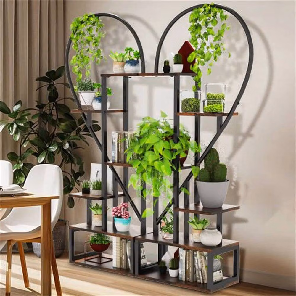 EONLION Rustic Black Metal and MDF Ladder Plant Stand – 3