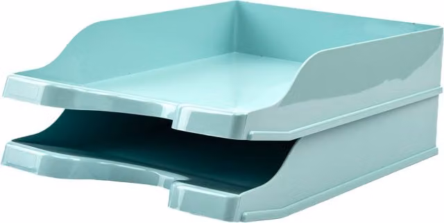 Deflecto Pack of 2 Self-stacking Plastic Letter Trays in Turquoise Green