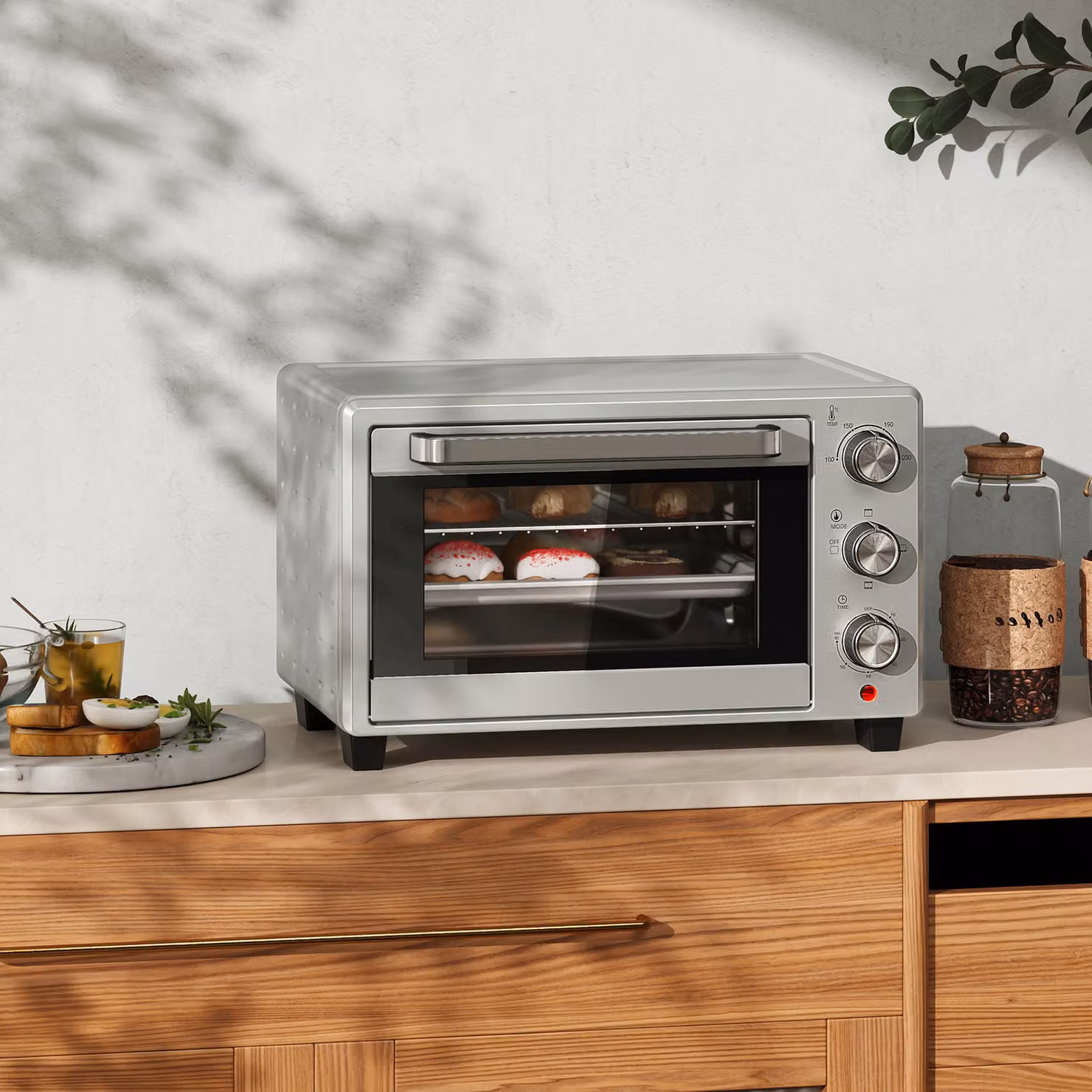 HOMCOM 21L Mini Countertop Oven with Adjustable Temperature up to 230C and Timer in Silver – 2