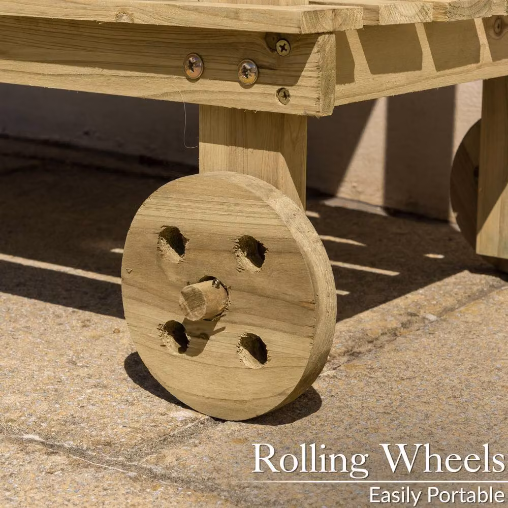 Christow Garden Potting Table Bench Wooden Workstation with Wheels and Tray in Natural, W/D/H: 120 x 42 x 90 cm – 3