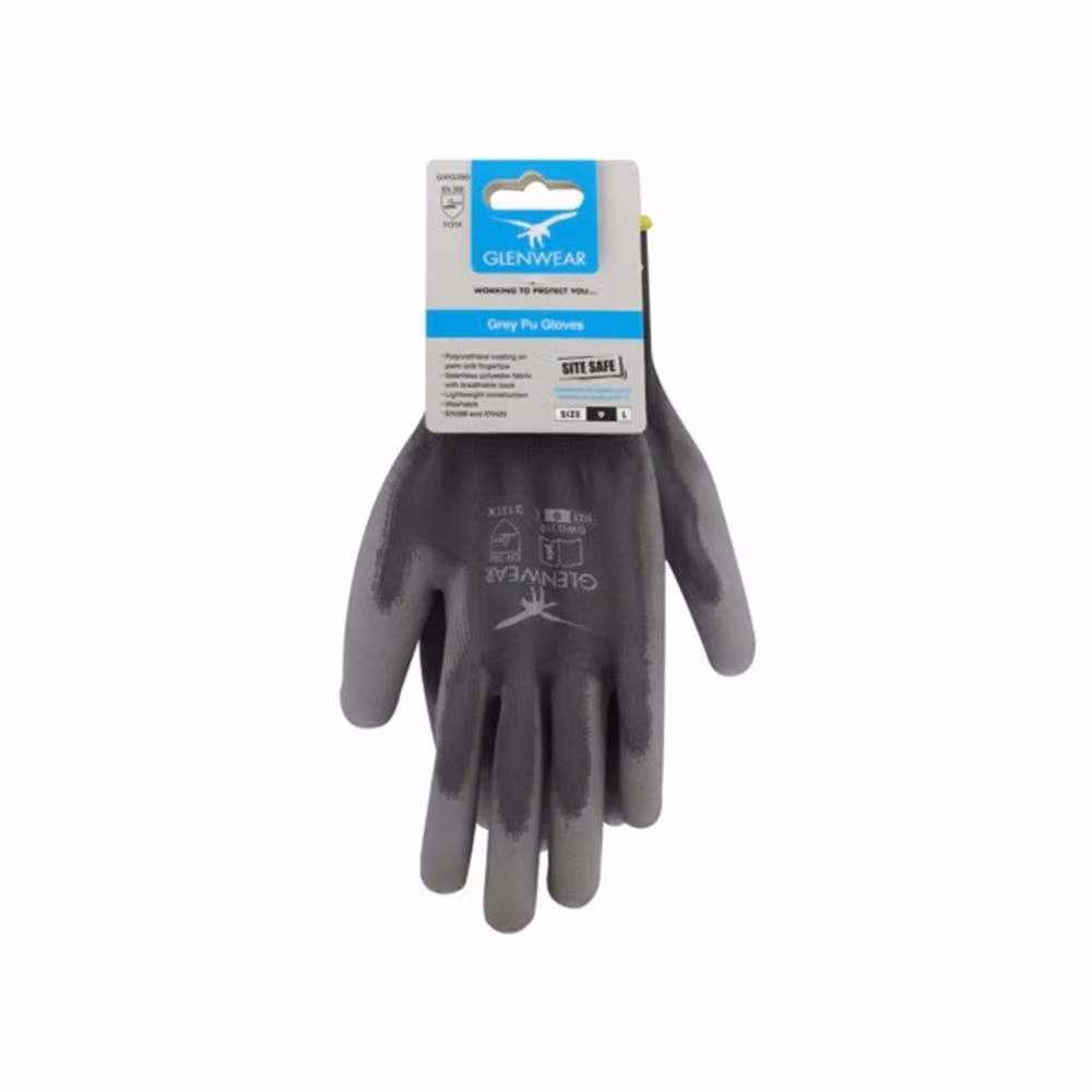 Glenwear PU Coated Gloves in Grey, Size: Large – 2