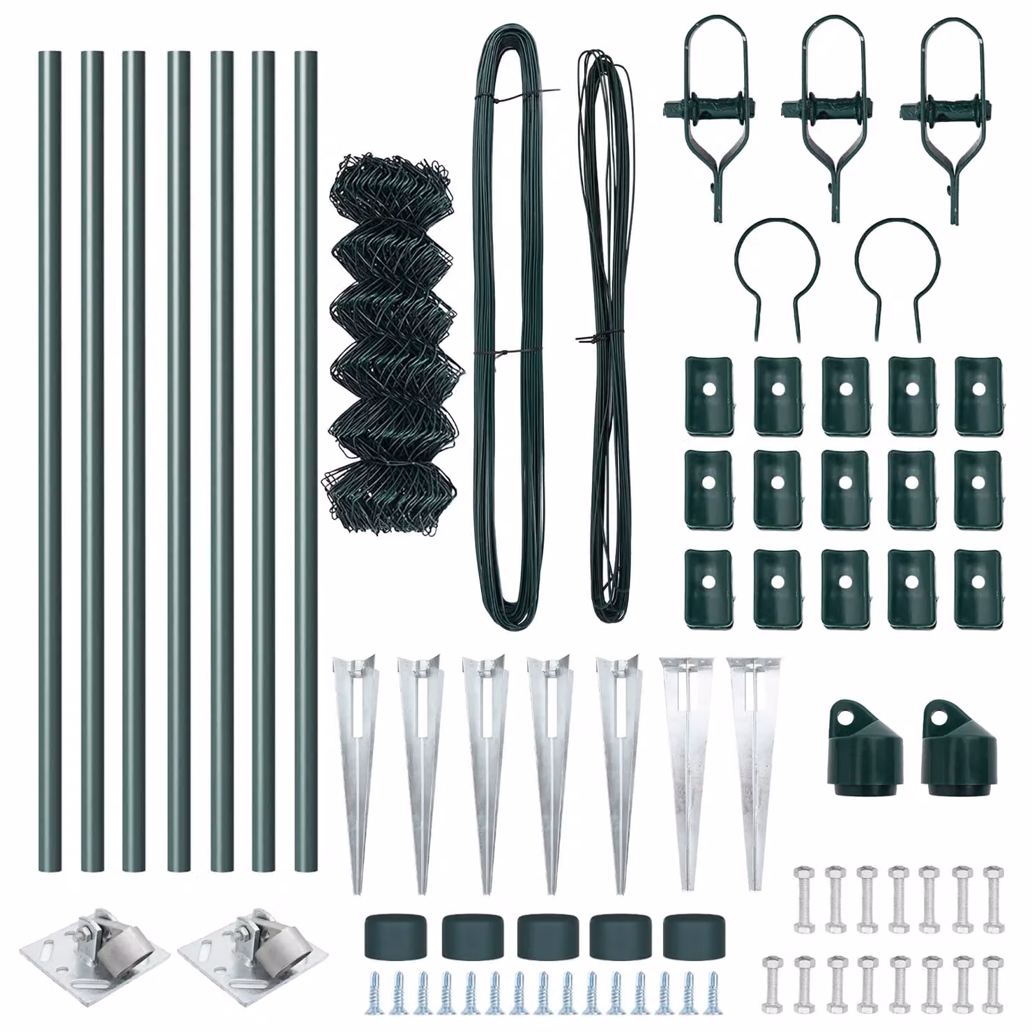 Berkfield Home Green Galvanised Steel Chain Link Fence with 7 Spike Posts, W: 10 m, H: 0.8 m – 3
