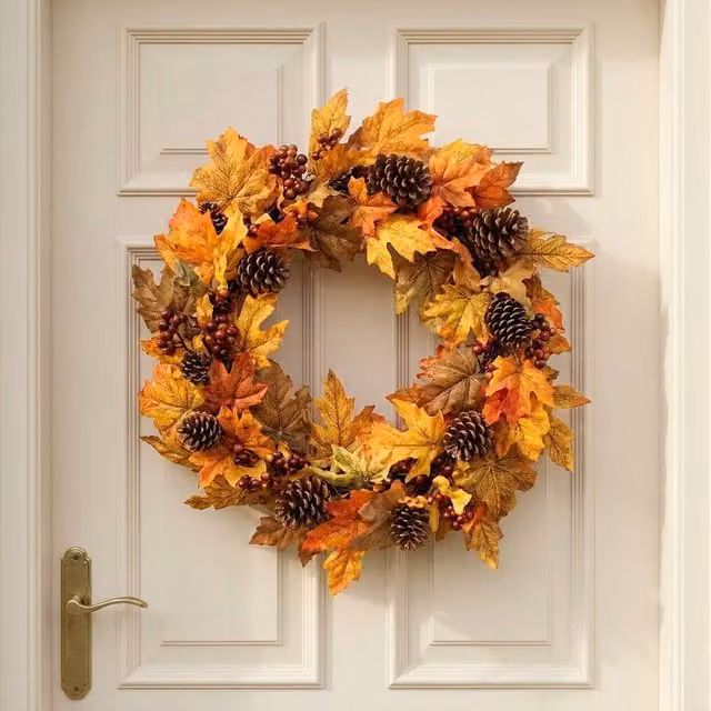 The Tree Company Autumn Orange Fall Fir Cone, Fallen Leaves and Berries Wreath, Diameter: 50 cm – 2