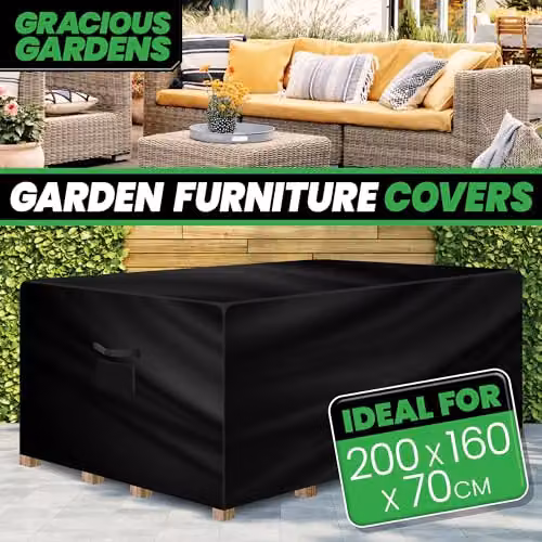 Gracious Gardens Waterproof Outdoor Patio Sofa Cover, Black Oxford Fabric and PVC, W/D/H: 160 x 160 x 70 cm – 2
