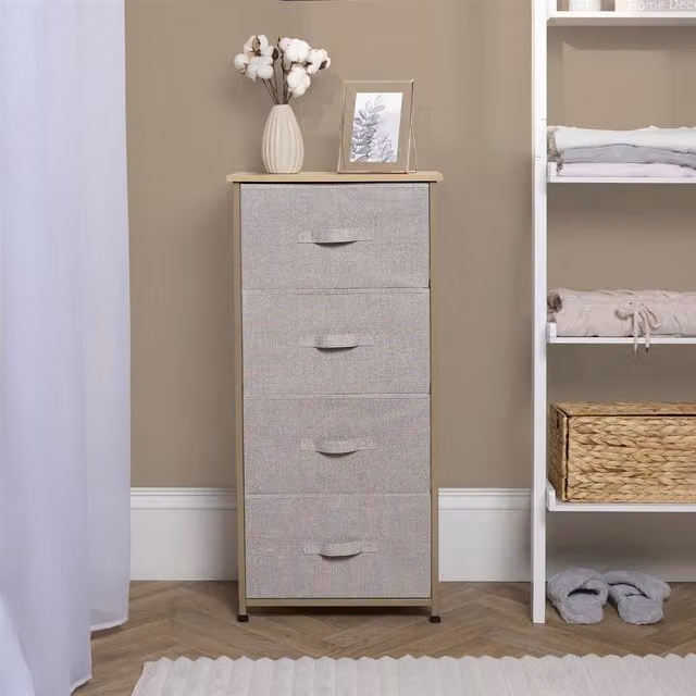 OHS Brooklyn Modern Fabric Drawer Cabinet in Beige and Yellow, Width: 94 cm