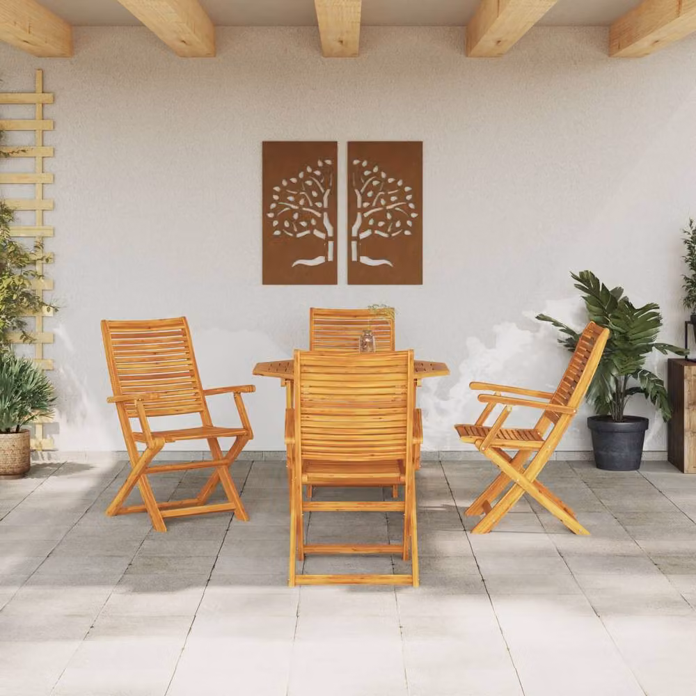 Berkfield Home 5-Piece Rustic Garden Dining Set in Brown Oiled Acacia Wood – 3