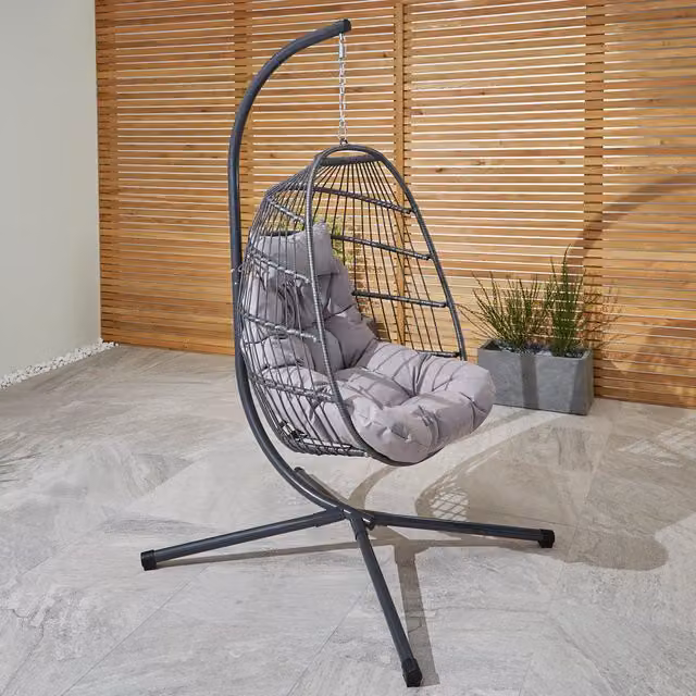 Bradway Single Rope Garden Swing Chair with Rain Cover, Grey