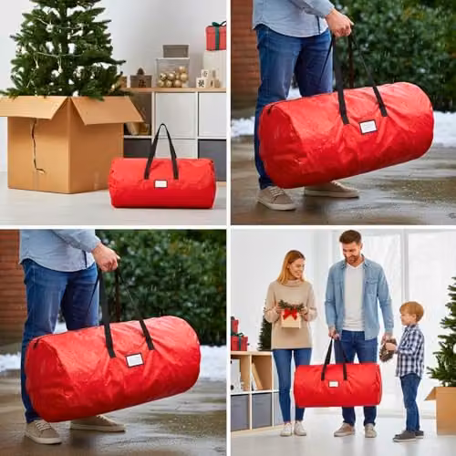 Shatchi Christmas Tree Storage Bag with Handles, Red, H 136 x W 53 x D 53 cm – 10