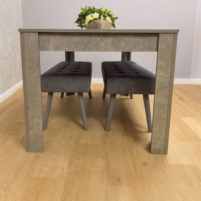 KOSY KOALA Modern Dining Set with Rectangular Table and 2 Grey Velvet Benches in Brown – 1