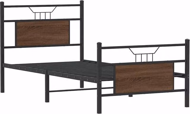 Berkfield Home Durable Small Single Wood and Metal Bed Frame, Brown Oak, W/D/H: 75 x 190 x 91.5 cm – 1