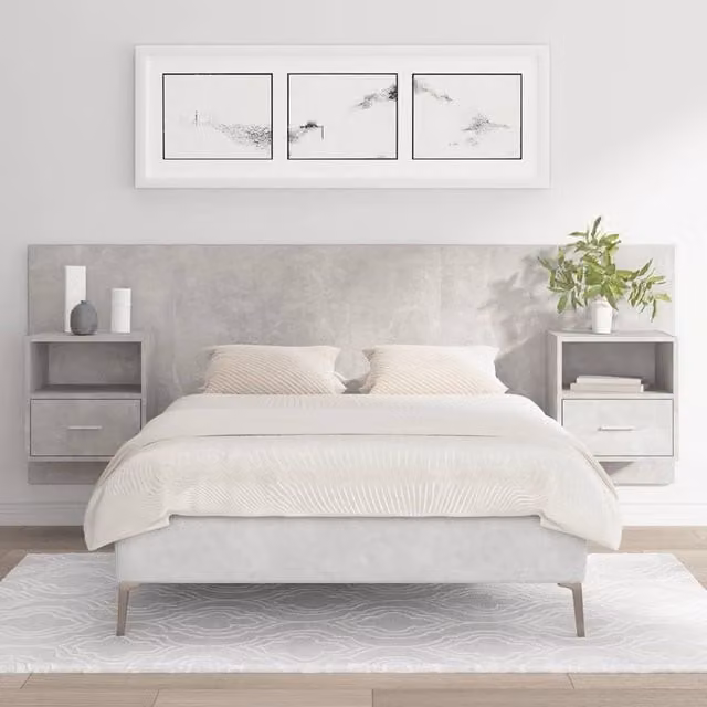 Berkfield Home Bed Headboard with Integrated Nightstands and Side Compartments in Concrete Grey Engineered Wood