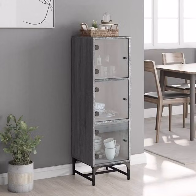 Berkfield Home Highboard with Glass Doors in Grey Sonoma, W/D/H: 35 x 37 x 120 cm – 1