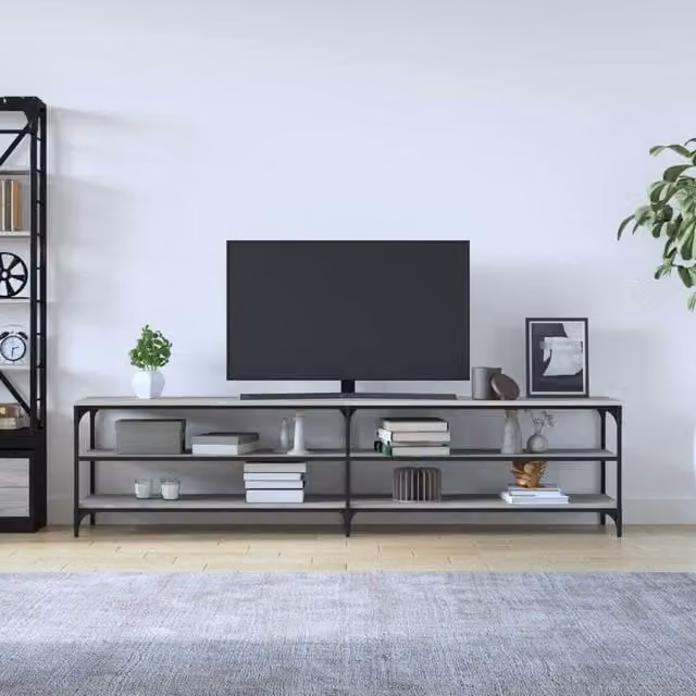 Berkfield Home Grey Sonoma TV Cabinet in Engineered Wood and Metal, W: 200 cm, D: 30 cm, H: 50 cm