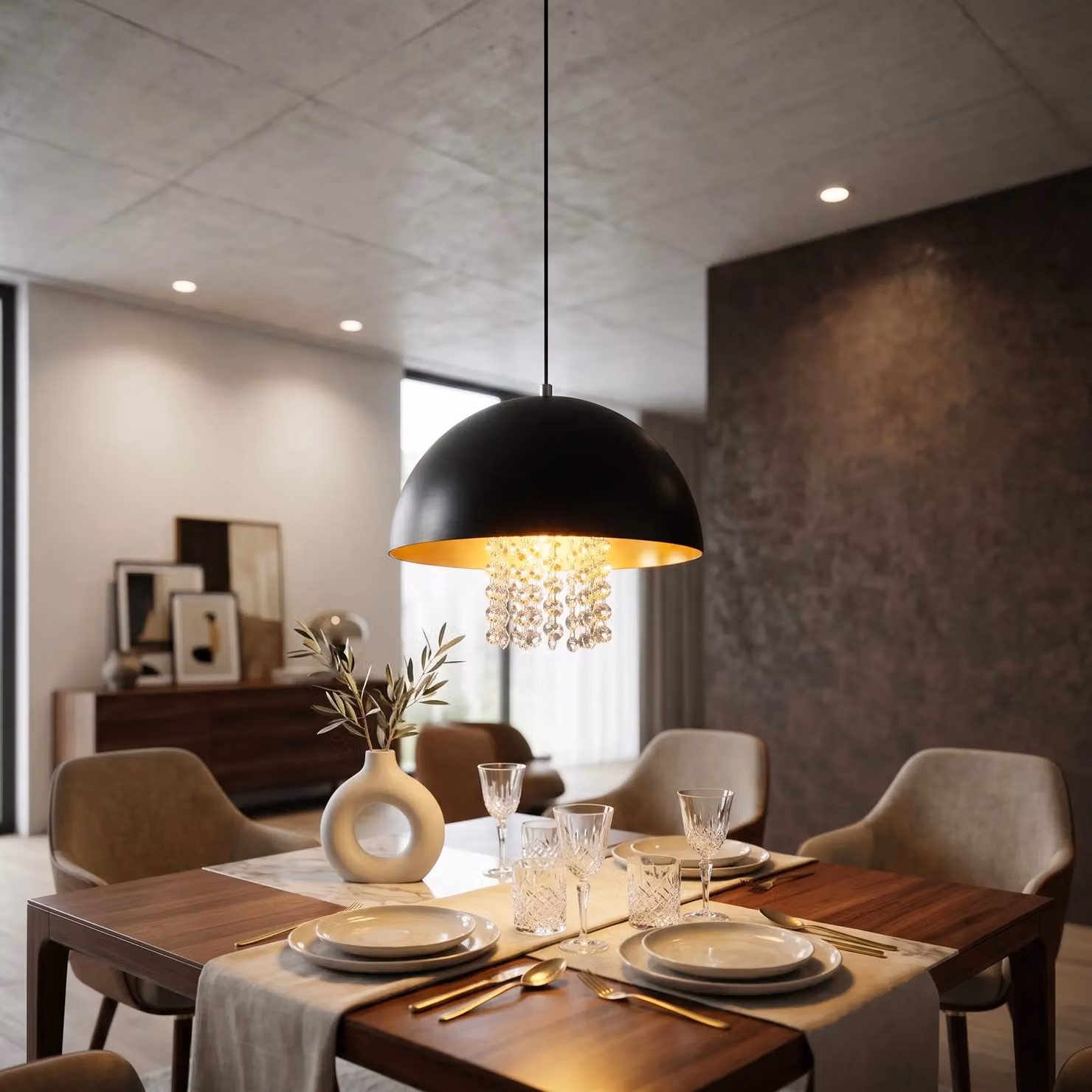 Orsina Black Metal and Crystal Pendant Light – 4