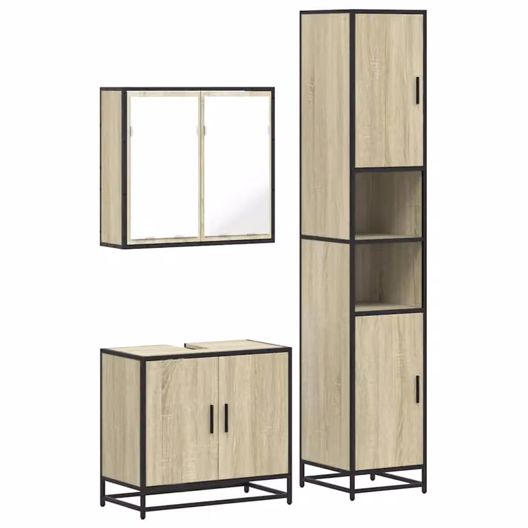 Berkfield Home 3 Piece Industrial Bathroom Furniture Set in Brown Sonoma Oak