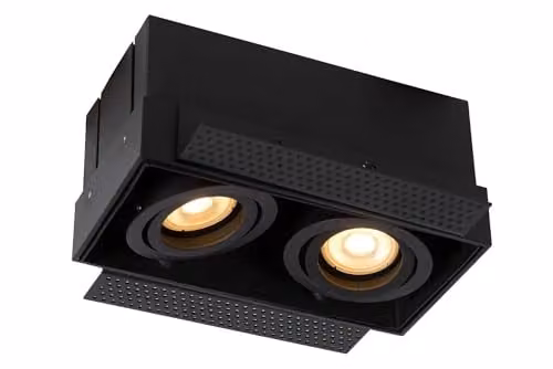 Lucide Trimless Dimmable and Adjustable Recessed Twin Downlight, Black Aluminium, 2xGU10