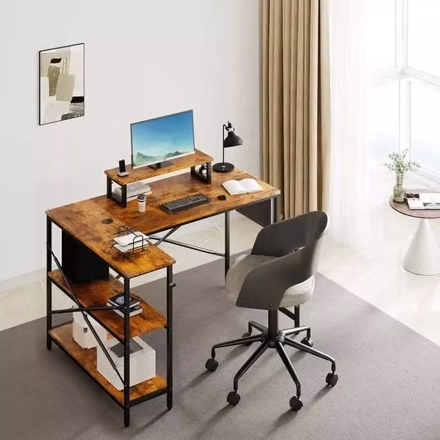 SPETLEK L-Shaped Corner Computer Desk in Brown