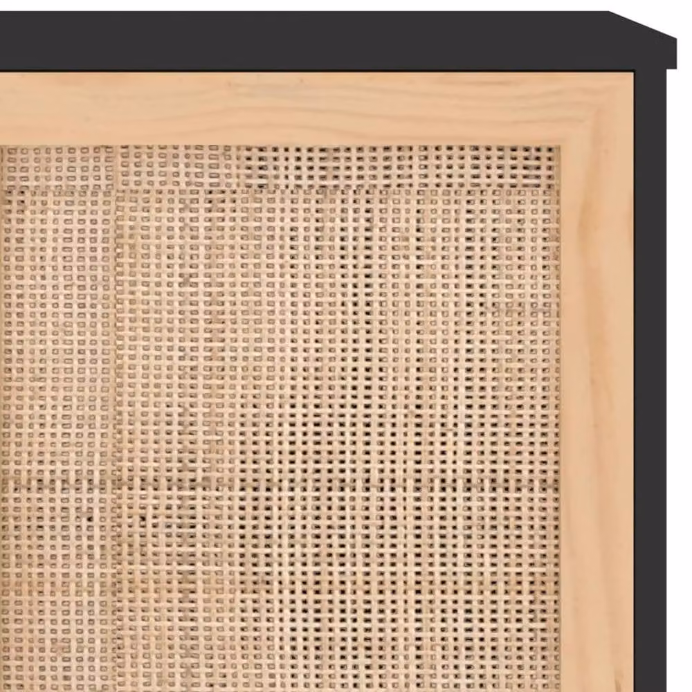 Berkfield Home Black Sideboard in Solid Pine and Natural Rattan, W/D/H: 105 x 30 x 60 cm – 4