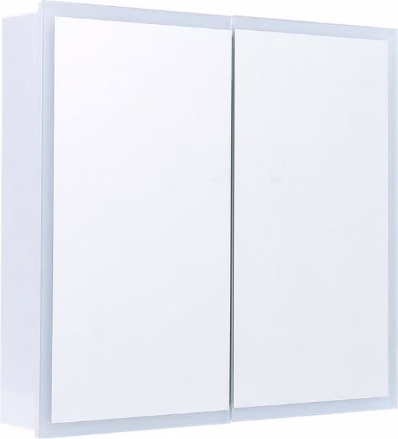Livingandhome Wall-Mounted Modern White LED Bathroom Mirror Cabinet with Internal Shelves, Anti-Fog Feature and Shaver Socket