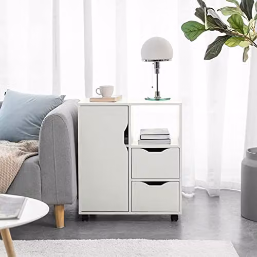 SoBuy Mobile Office Storage Cabinet in White with Castors – 2
