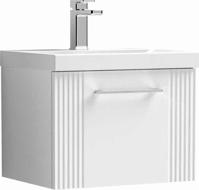 Balterley Wall Hung Single Drawer Vanity Unit with Mid Edge Basin in White, W/D/H: 50.0 x 39.0 x 39.9 cm