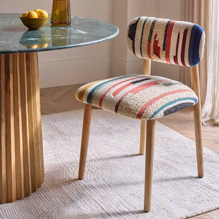 Atkin & Thyme Layla Dining Chair in Striped Multicolour Fabric with Mango Wood Frame