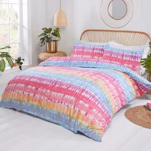Rapport Home Tie-Dye Polycotton Duvet Cover Set with 2 Pillowcases in Pink and Multicolour, W/D/H: 230 x 220 cm