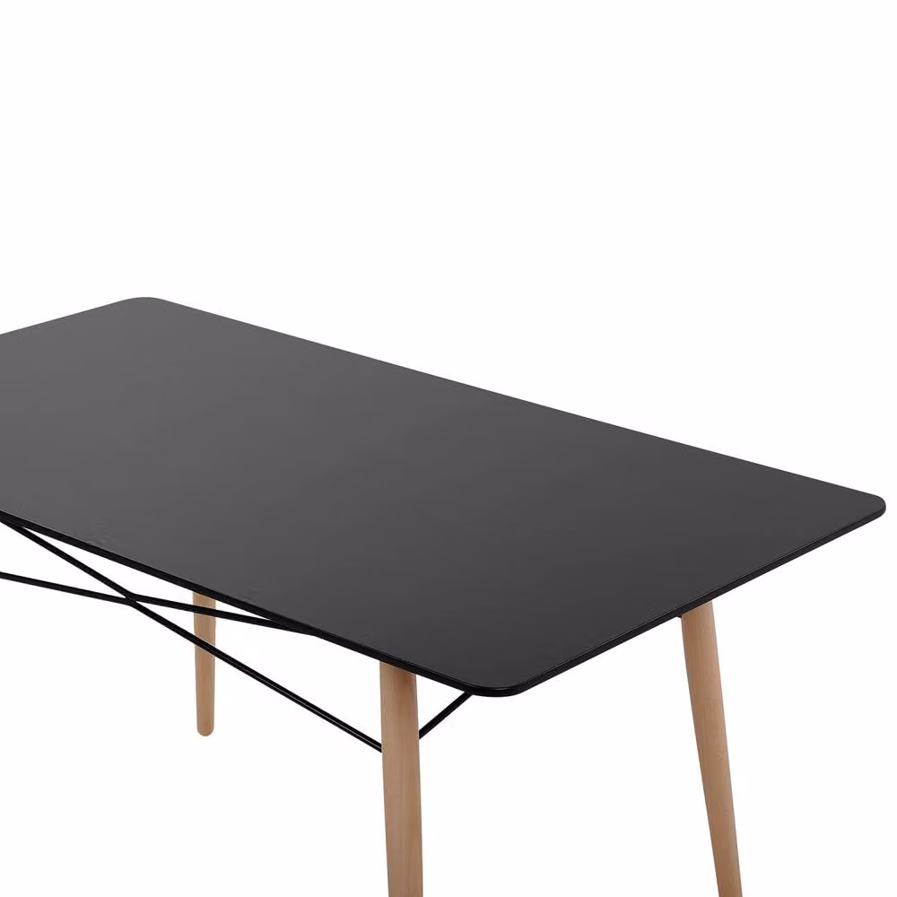Wyld and Coco Rectangular Dining Table with Black MDF Top and Beechwood Legs, W: 140 cm, D: 80 cm, H: 75 cm – 3