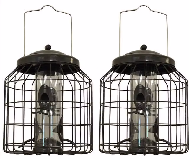 Heavy Duty Squirrel Proof Hanging Bird Seed Feeder in Grey and Black
