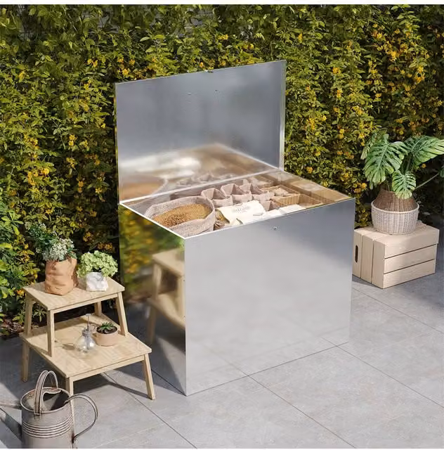Living and Home Large Galvanised Steel Feed Storage Bin with One Compartment in Silver – 1