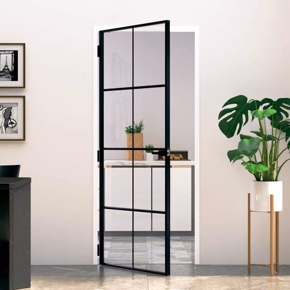 Berkfield Home Modern Interior Door in Black with Tempered Glass and Aluminium, W: 83 cm, H: 201.5 cm – 2