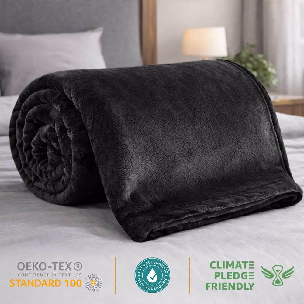 Pamposh Reversible Double Face Flannel Fleece Throw in Black – 7