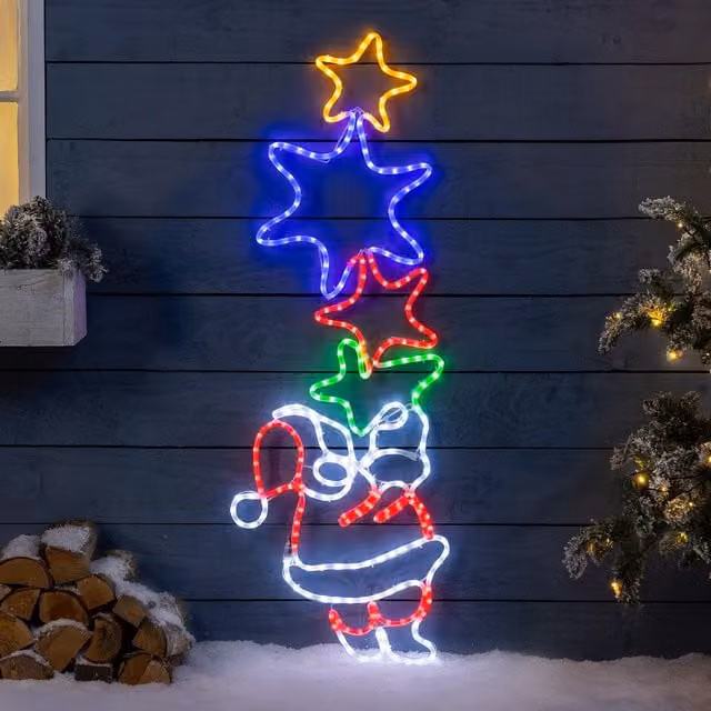 Christow Multicolour Santa Rope Light Outdoor Christmas LED Wall Silhouette, Height: 127 cm