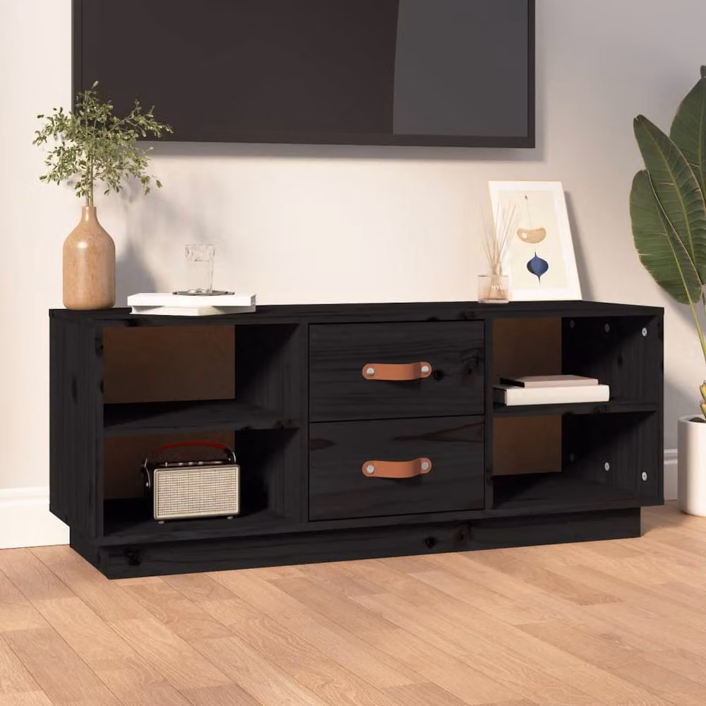 Berkfield Home Black Rustic Solid Wood Pine TV Cabinet W: 100 cm, D: 34 cm, H: 40 cm – 2
