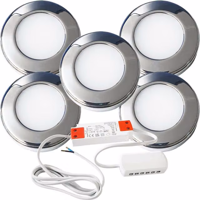 Loops 5x Chrome Round LED Under Cabinet Kitchen Light and Driver Kit with Natural White Light – 1