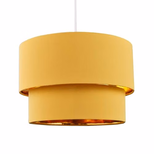 Happy Homewares Modern Round Cotton Fabric Double Tier Ceiling Pendant Lamp Shade in Yellow with Gold Inner, W: 20 cm, H: 30 cm – 1