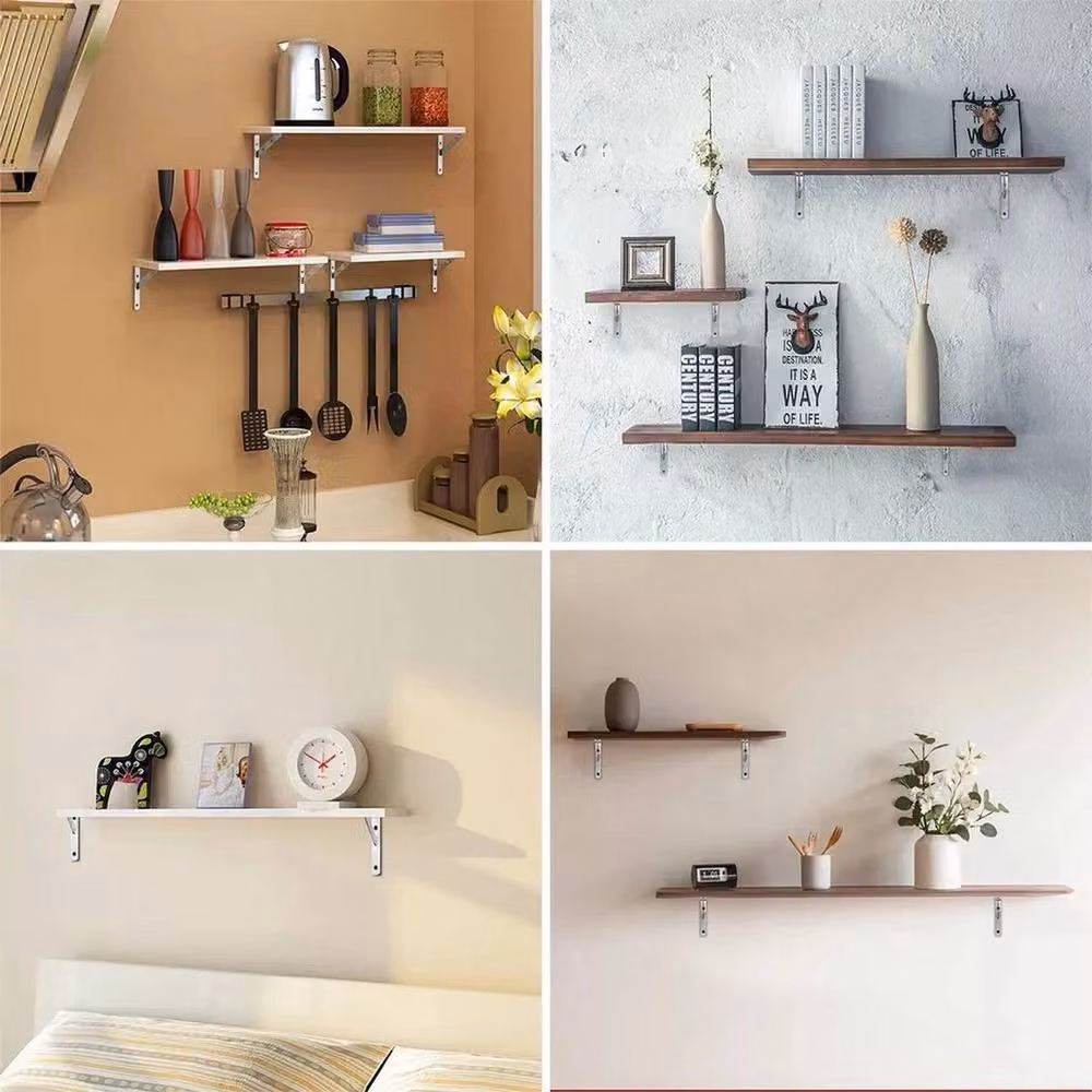 FLAVORA Heavy Duty L Shaped Angle Shelf Brackets in Silver, Stainless Steel, 2 Pack – 2