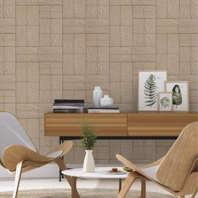 Rasch Post Packages Parcel Square String Textured Wallpaper in Brown and Beige