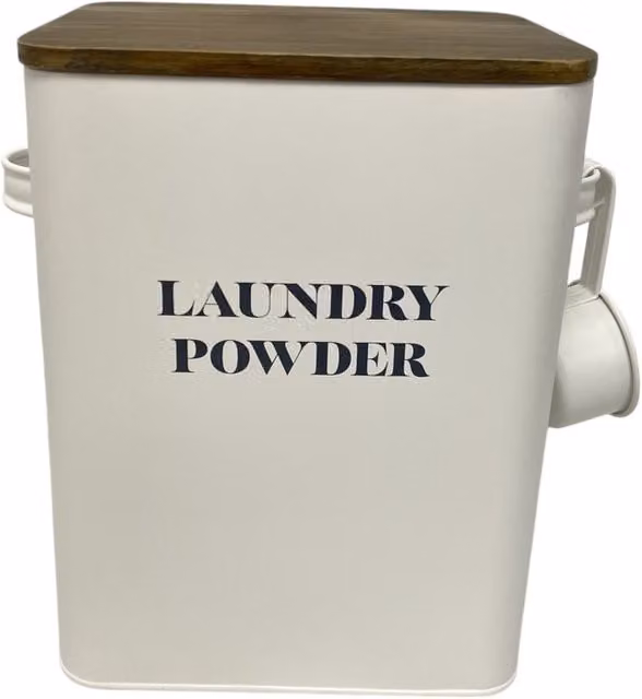 Sanctuary Coated Steel Laundry Powder Box with Scoop in Beige and White