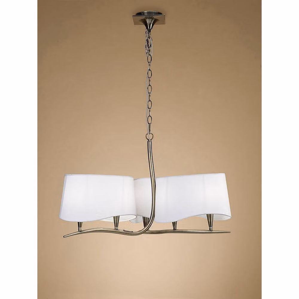 Netlighting Ninette 3 Arm 6 Light Pendant Lamp with Brass Finish and White Fabric Shades – 2