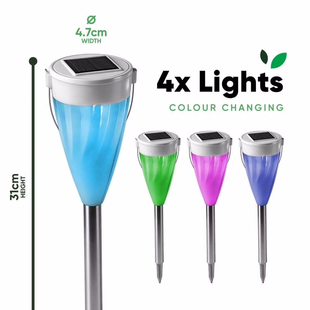Gardenwize Pack of 4 Colour Changing Solar LED Garden Stake Lights in Multicolour – 2
