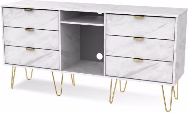Welcome Modern 6 Drawer TV Cabinet in White with Gold Metal Hairpin Legs