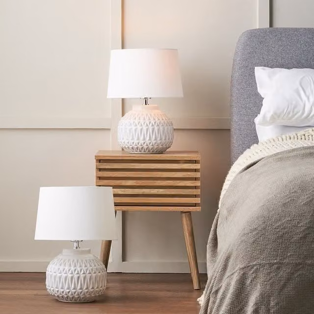 Set of 2 Pacific Lifestyle Anneli Aztec Textured Ceramic Table Lamps in White