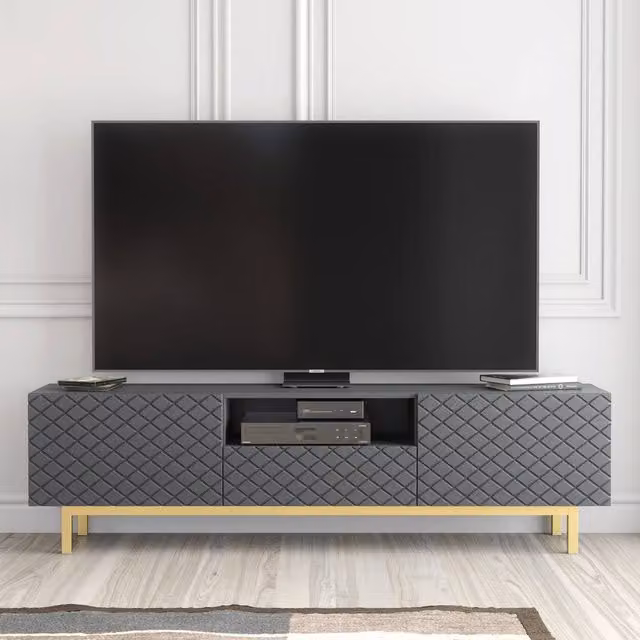 Creative Furniture Diamond Luxe Modern Geometric TV Unit in Grey and Gold, W: 180 cm, D: 35 cm, H: 50 cm – 1