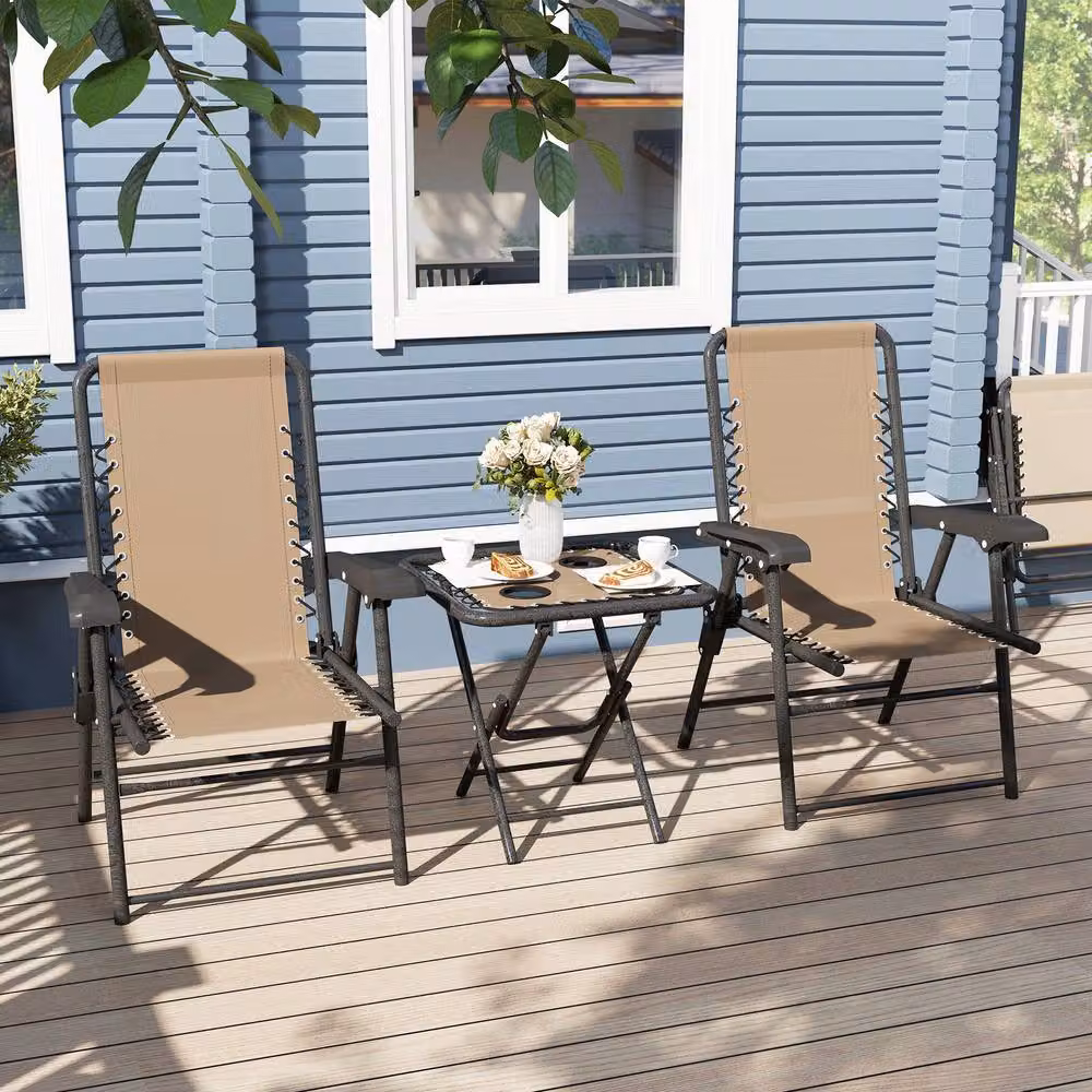 STILVORA Folding Garden Bistro Set with Mesh Table in Tan/Sand – 2