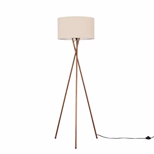 MiniSun Camden Copper Metal Tripod Floor Lamp with Beige Fabric Cylinder Shade