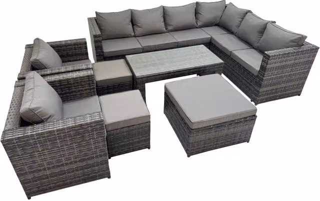 Fimous Modern Garden Furniture Set in Grey with 3-Seater Sofa, Armchair, Ottoman and Coffee Table