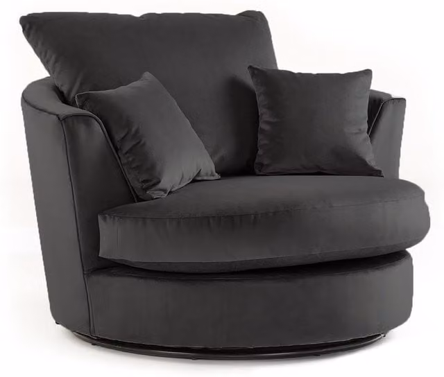 Furnishings For Less UK Fernando Soft Plush Velvet Fabric Swivel Chair, 360 Degree Rotation Single Seater, Black – 1