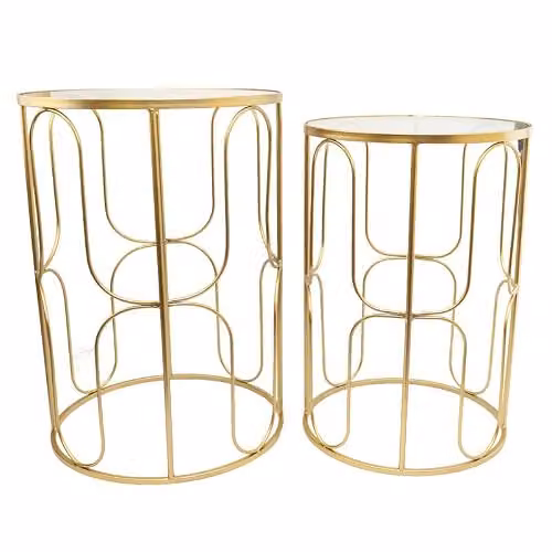 Madison & Mayfair Set of 2 Gold Modern Square Glass Top Nested Tables W/D/H: 43 x 43 x 61 cm and 43 x 43 x 43 cm