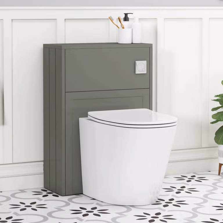 Royal Bathrooms Elmore Matte Green BTW WC Unit with Cesar Rimless Ceramic Toilet Pan, Slim Seat and Cistern, Width: 55 cm
